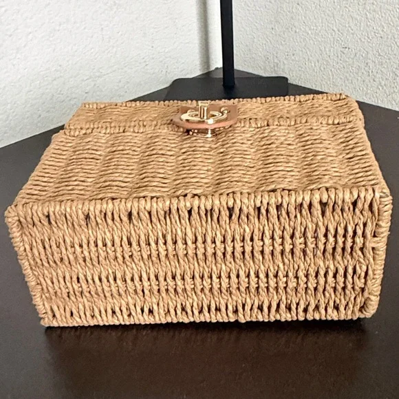 Urban Expressions Woven Mini Top-Handle Bag in Natural Tan with Gold Hardware. - Picture 10 of 11